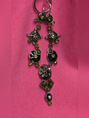 Upcycled Vintage Necklace made  into Rhinestone Chandelier Keychain -Jade Green